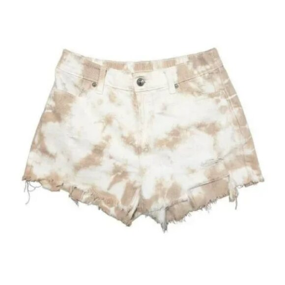 Aerie Women's Cream and White Tie Dye Distressed Pull On Shorts - Picture 1 of 4